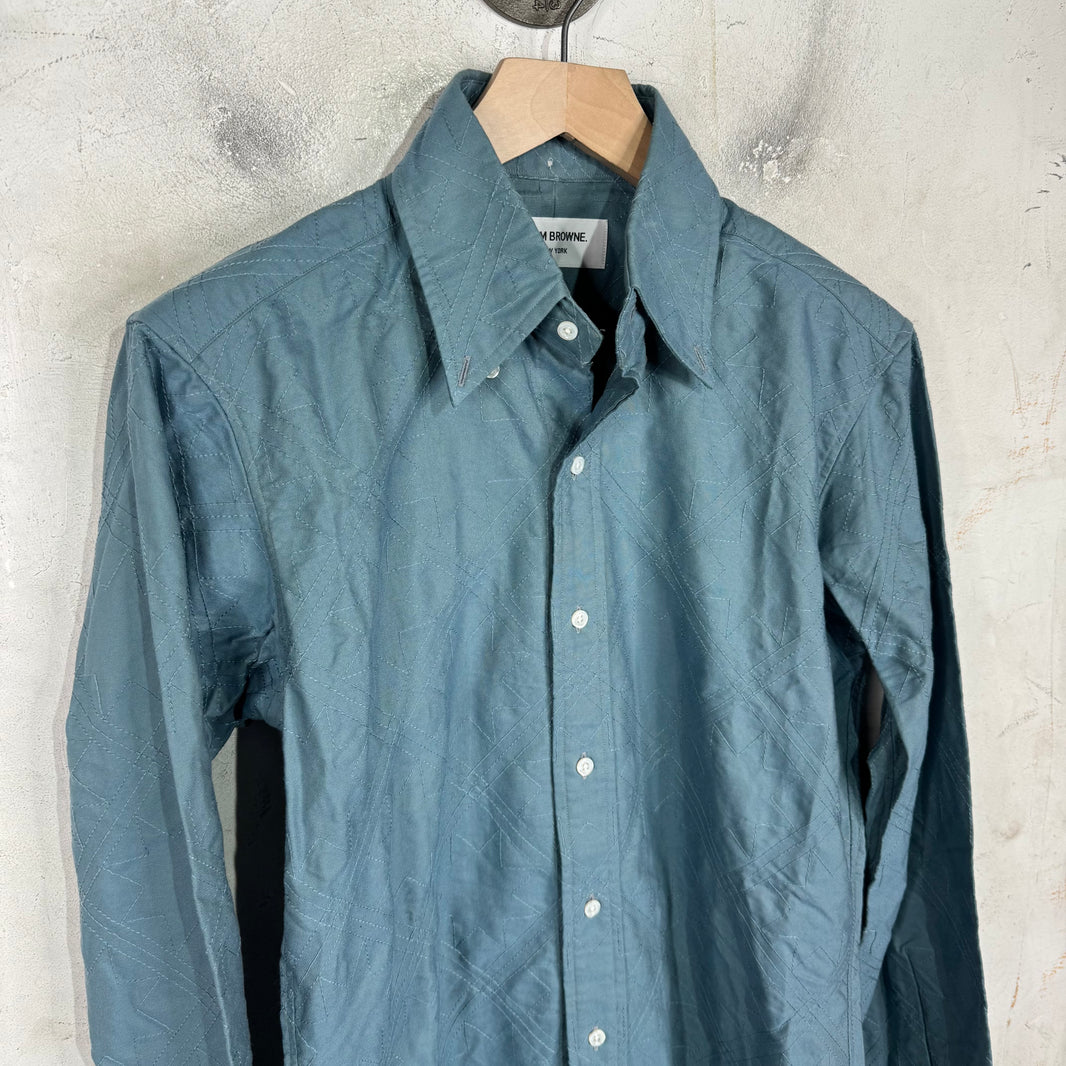 Thom Browne Teal Embroidered Patterned Shirt