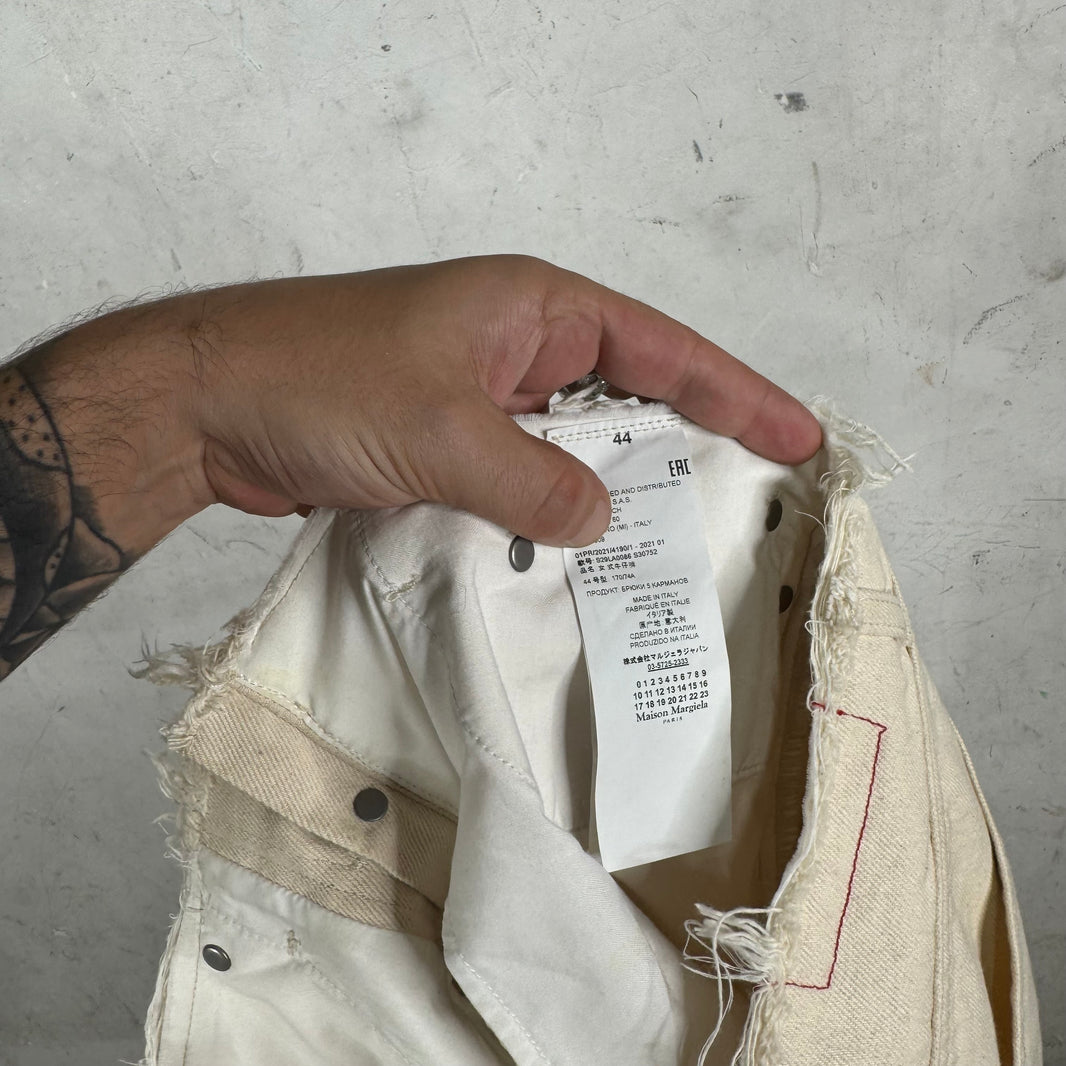 Margiela Frayed Waistband Ecru Jeans