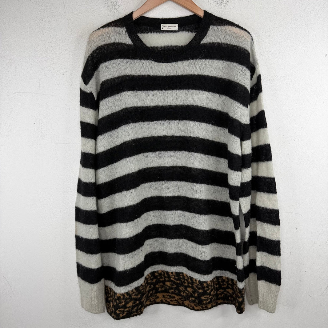Dries Van Noten Striped/Cheetah Thin Knit Sweater