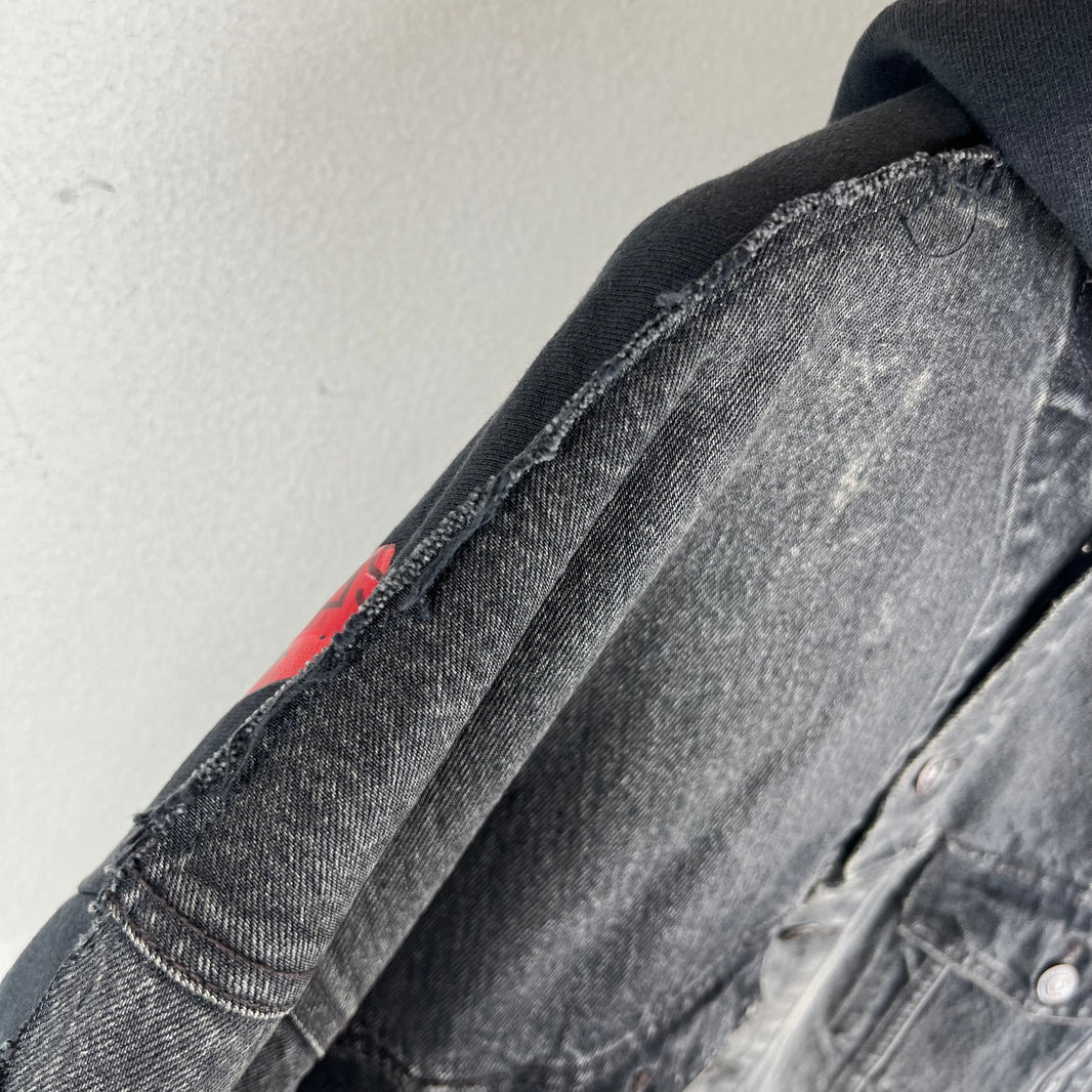 Balenciaga Sample Hybrid Denim Hooded Red Tape Jacket
