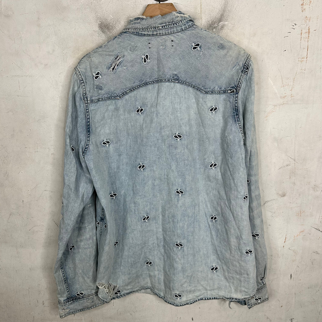 Amiri Paisley Denim Distressed Shirt