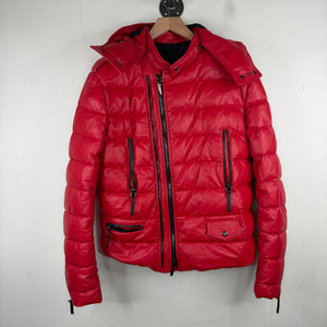 Giuseppe Zanoti Red Leather Puffer Hooded Jacket