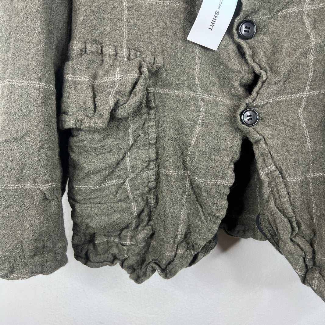 CDG Wool Wrinkled Button Up Long Jacket