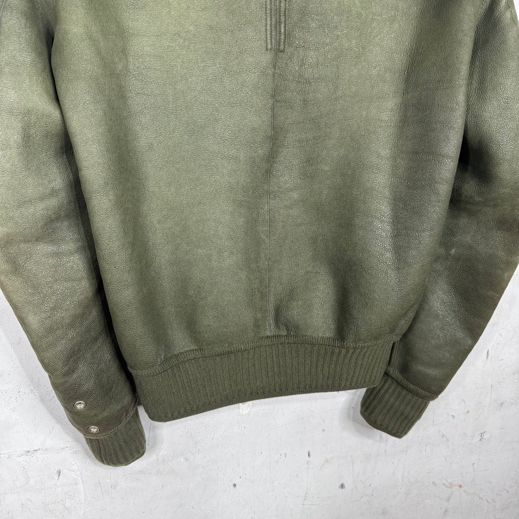 Rick Owens Blistered Leather Shearling Bomber Jacket