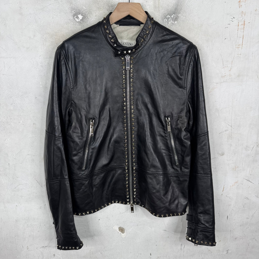 Valentino Rock Stud Leather Cafe Racer Jacket