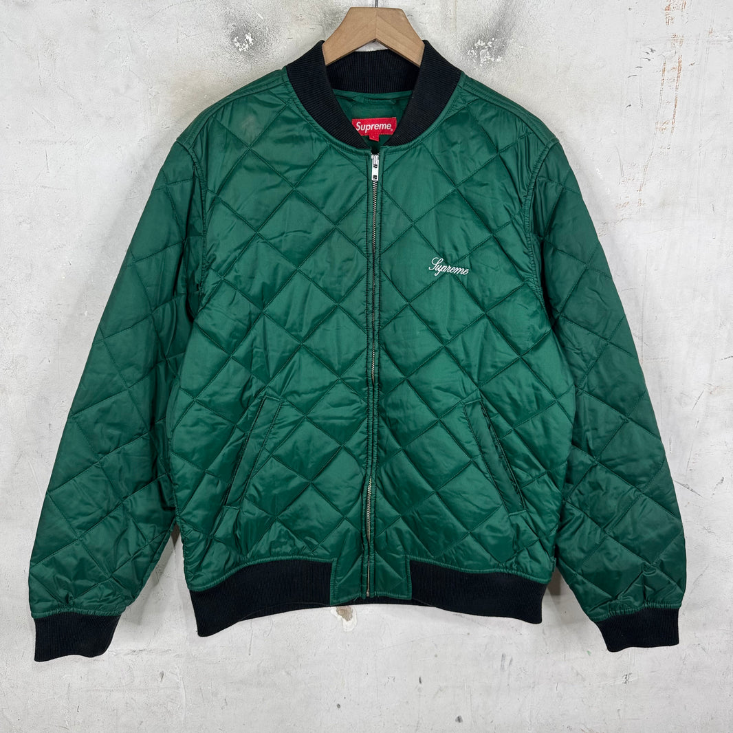 Supreme Green Sequin Patch Quilted Bomber