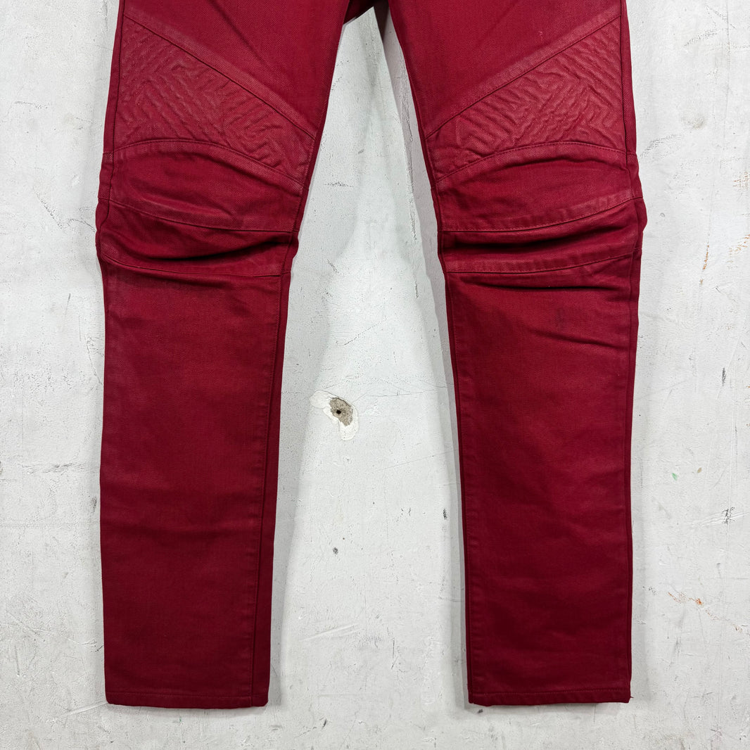 Balmain Red Waxed Biker Jeans