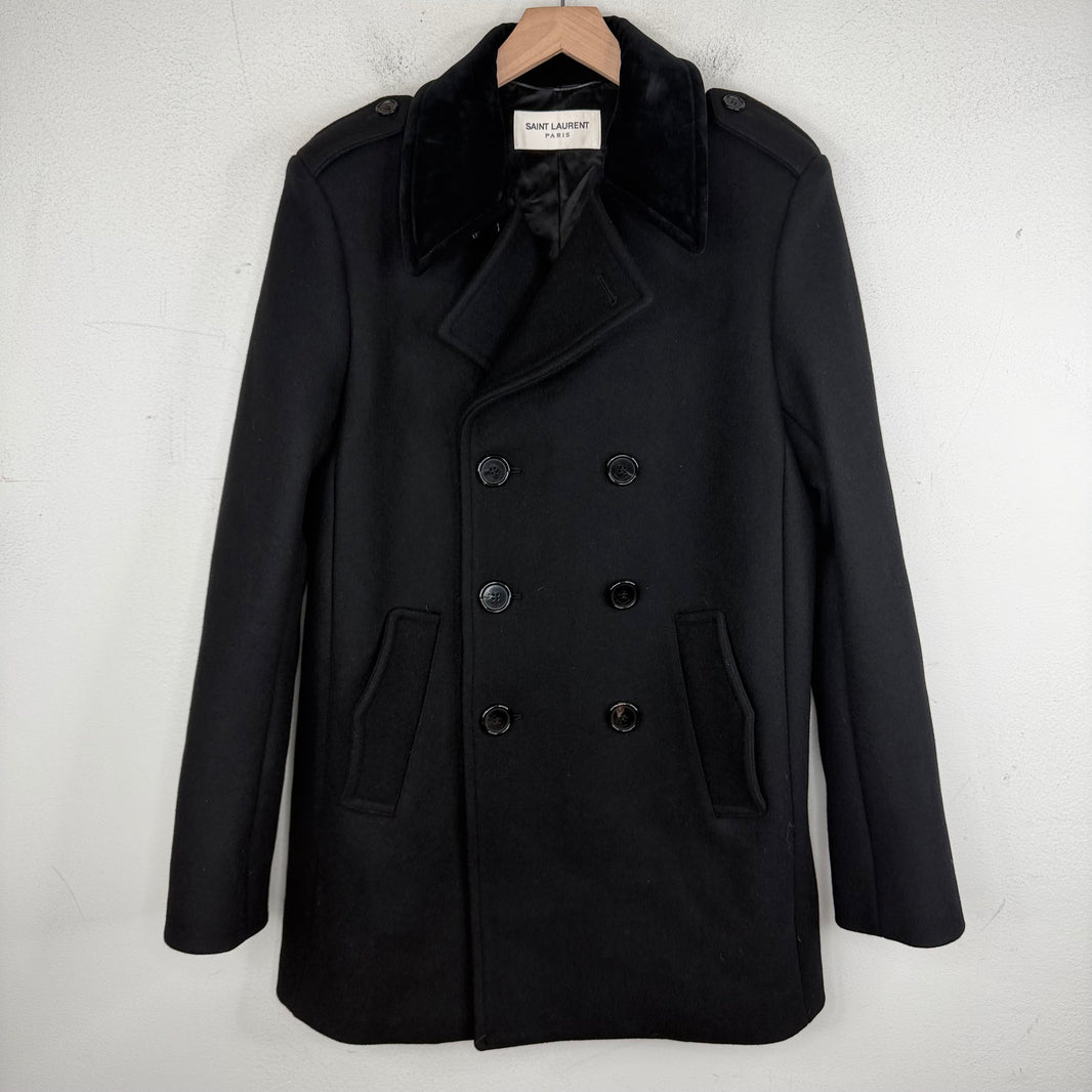 Saint Laurent Velvet Collar Wool Double Breasted Coat