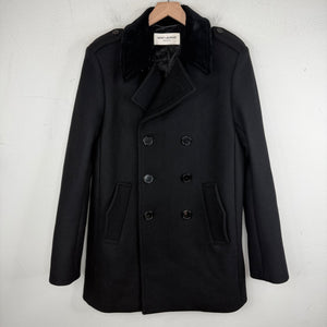 Saint Laurent Velvet Collar Wool Double Breasted Coat
