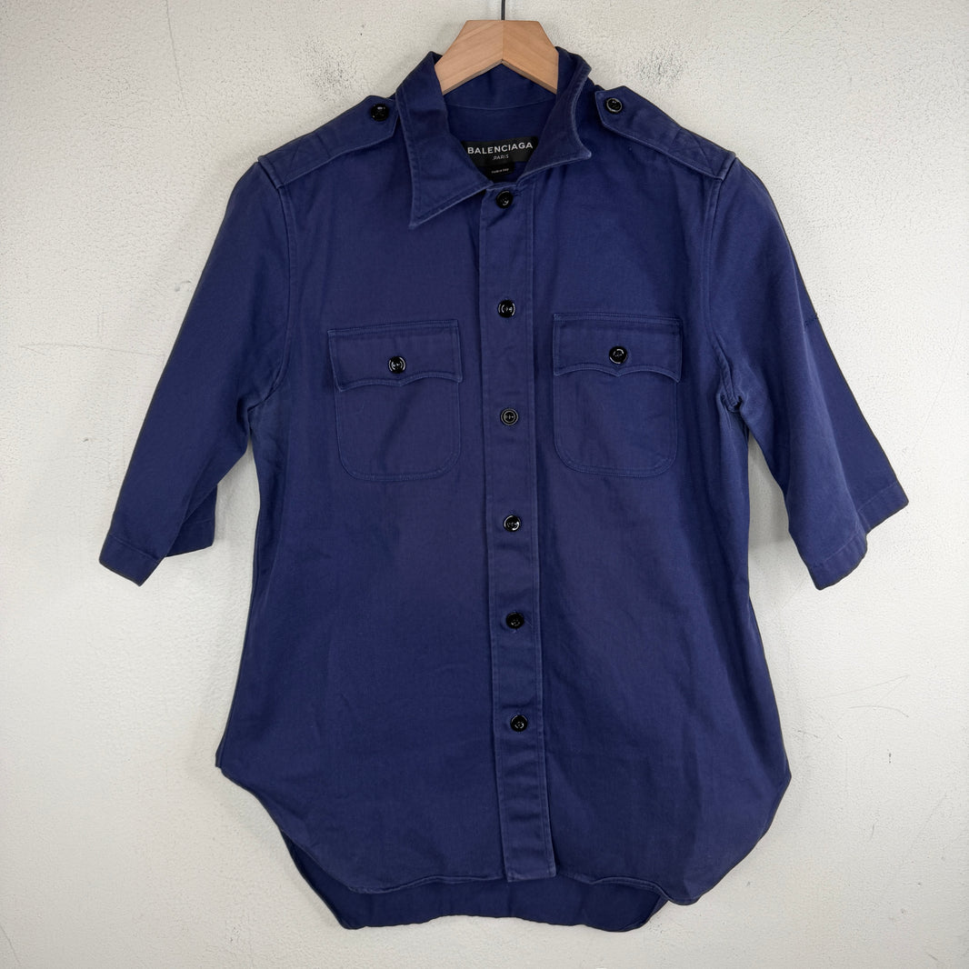 Balenciaga Runway Blue Military Button Up Shirt