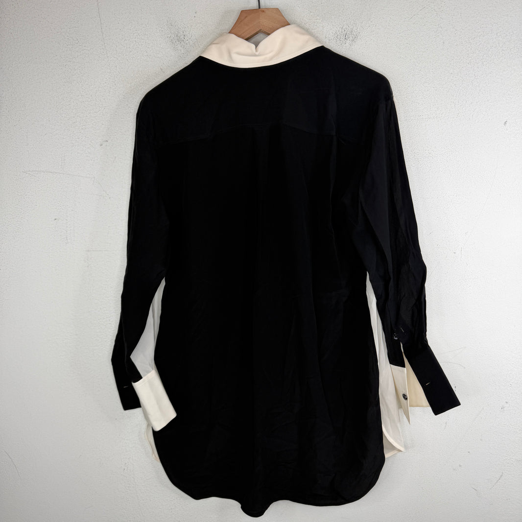 Givenchy White/Black Split Silk Button Up LS Shirt