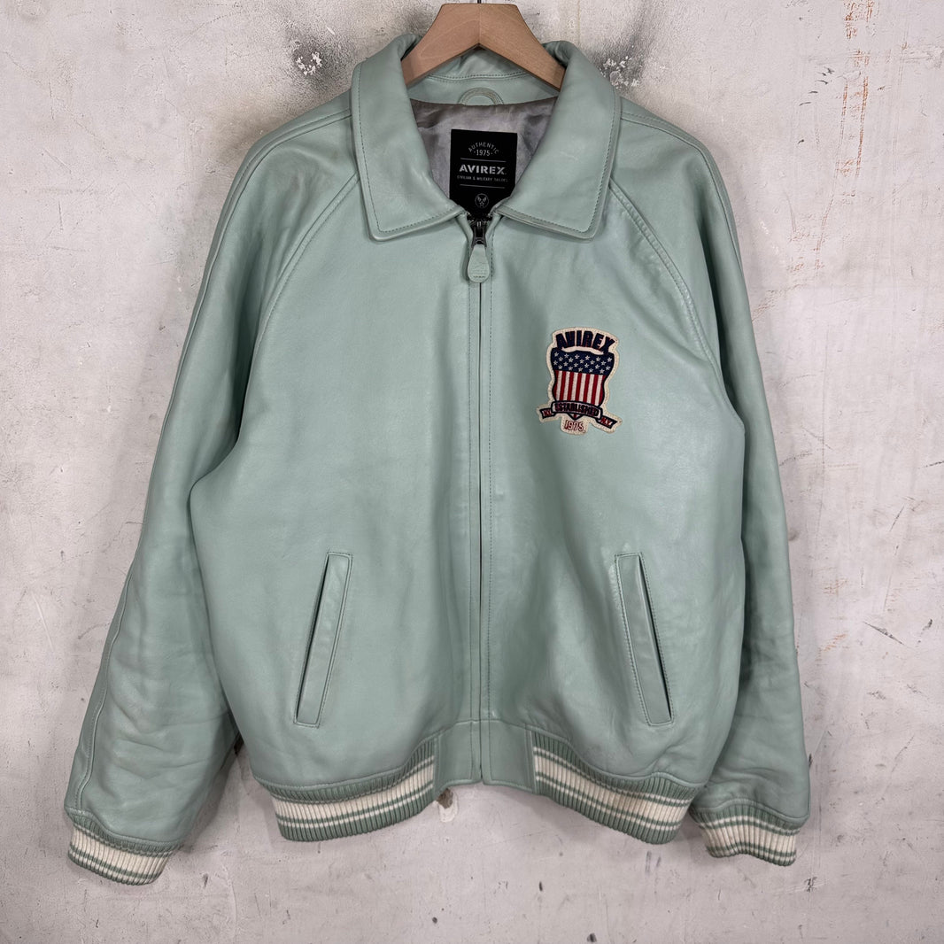Avirex Teal Leather Crest Jacket