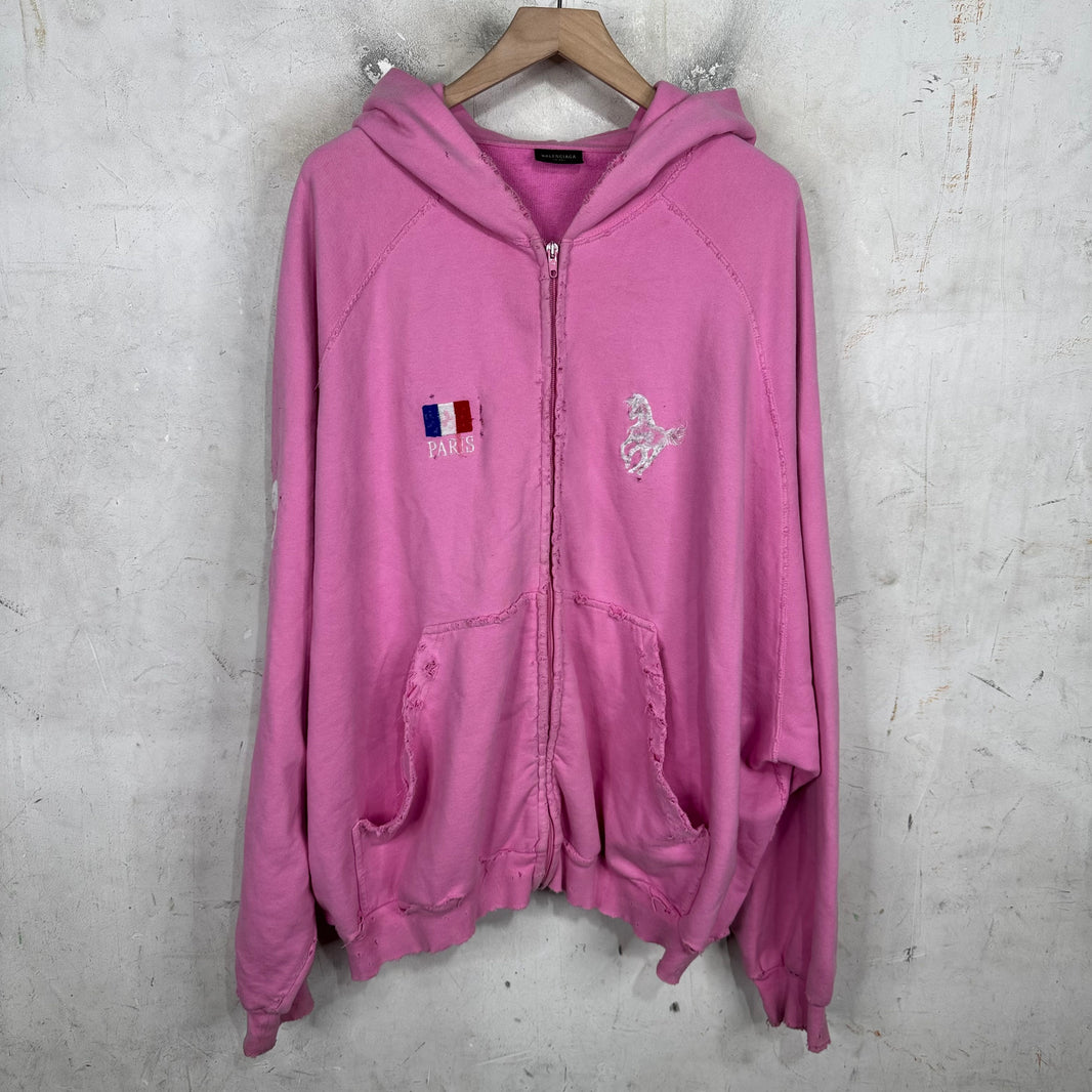Balenciaga Pink Distressed Polo Zip Hoodie