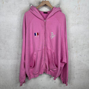 Balenciaga Pink Distressed Polo Zip Hoodie