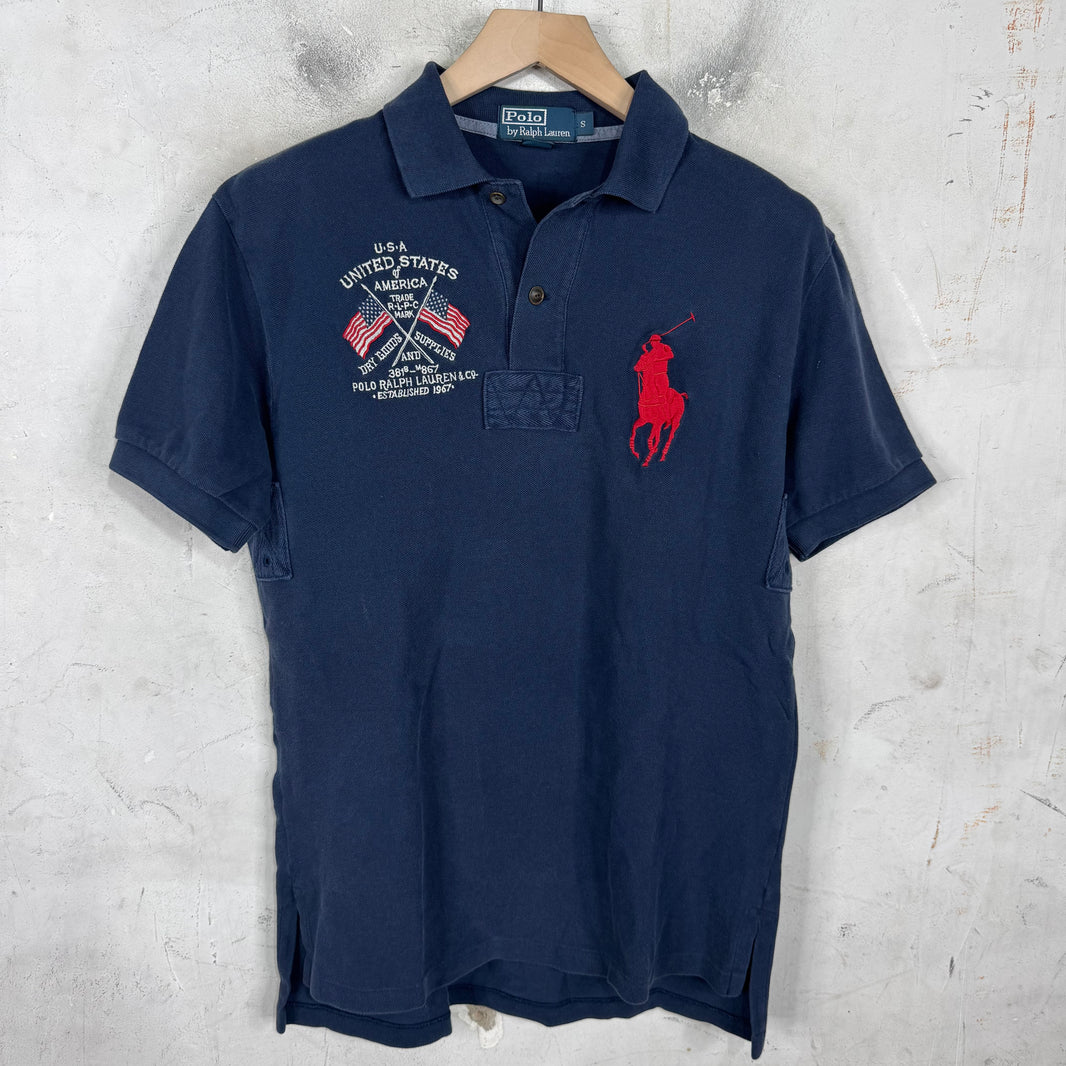 Ralph Lauren Navy Red Big Pony Flag Crested Polo