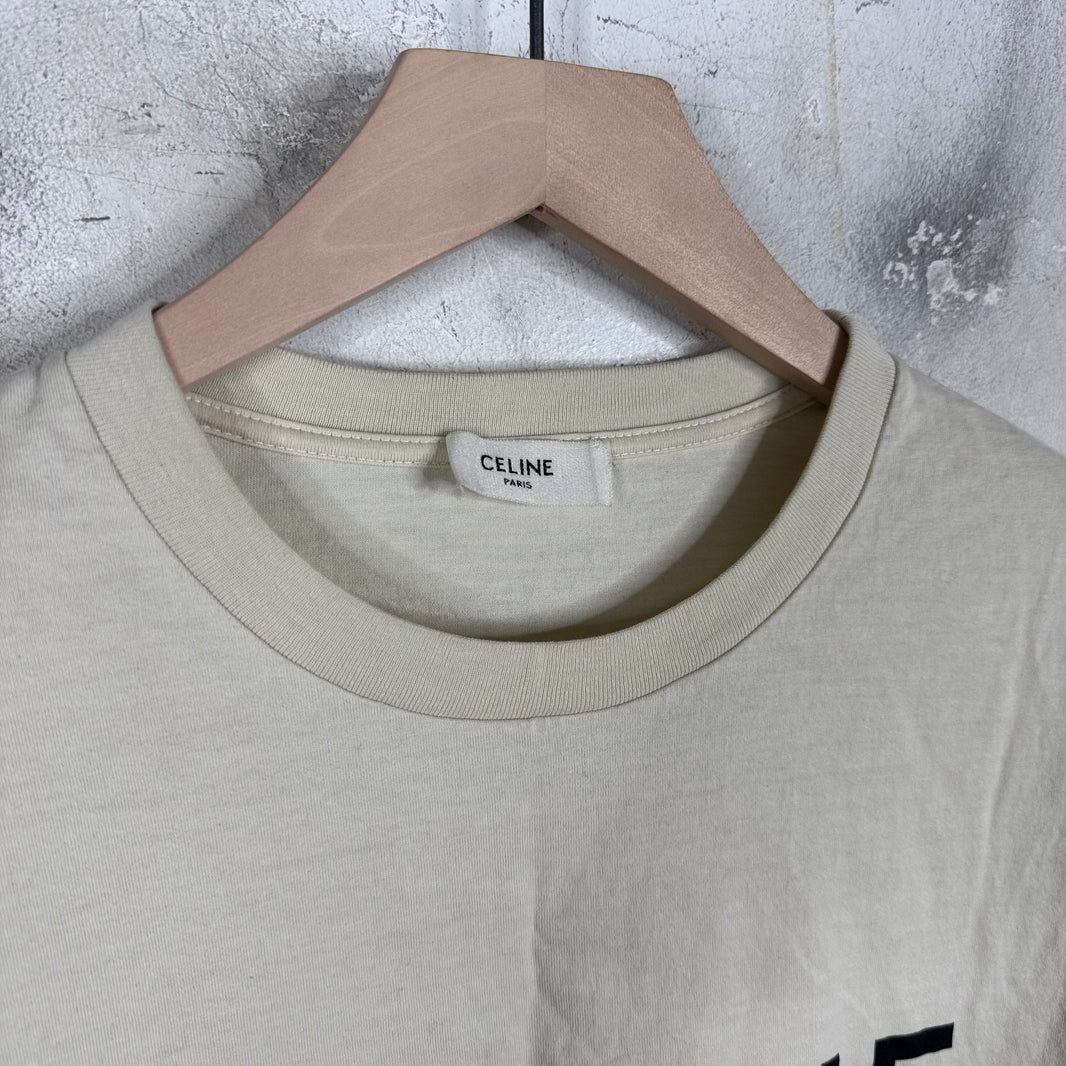 Celine Beige Logo T-Shirt