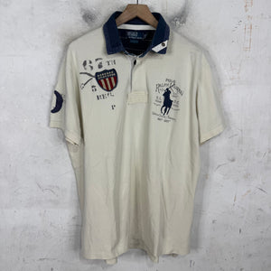 Ralph Lauren White/Navy Stencil Crest Pony Polo