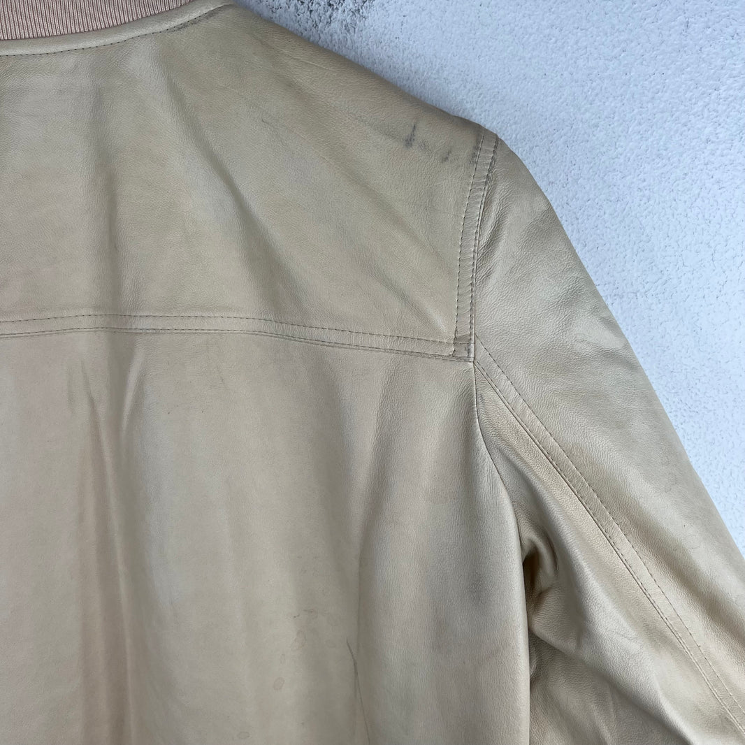 Rick Owens Cream Leather Bomber Jacket
