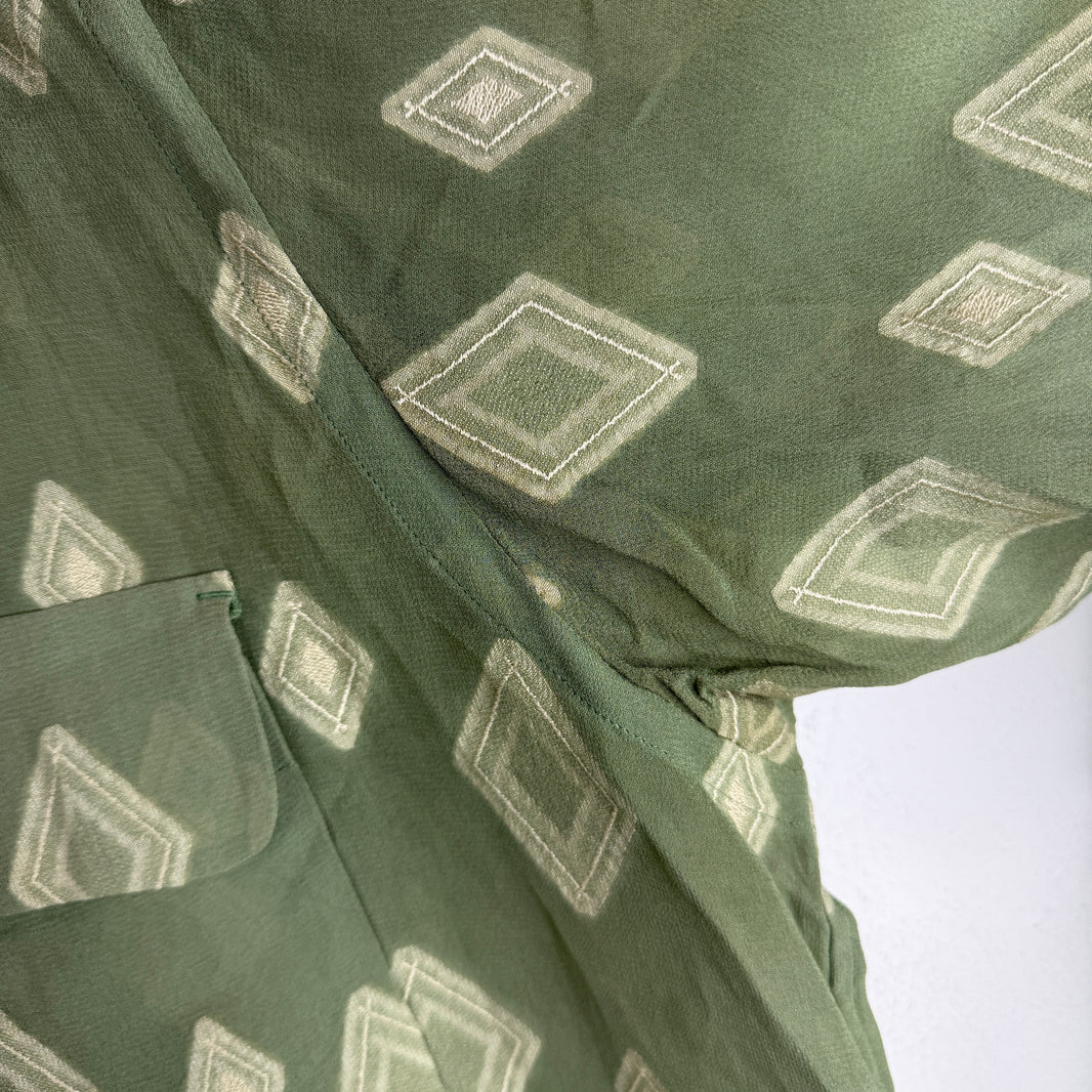 Needles Green Diamond Pattern Rayon LS Button Up Shirt