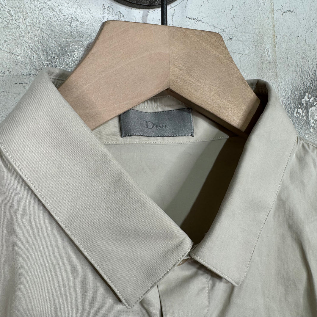 Dior Bee Embroidered Beige Hidden Button Shirt