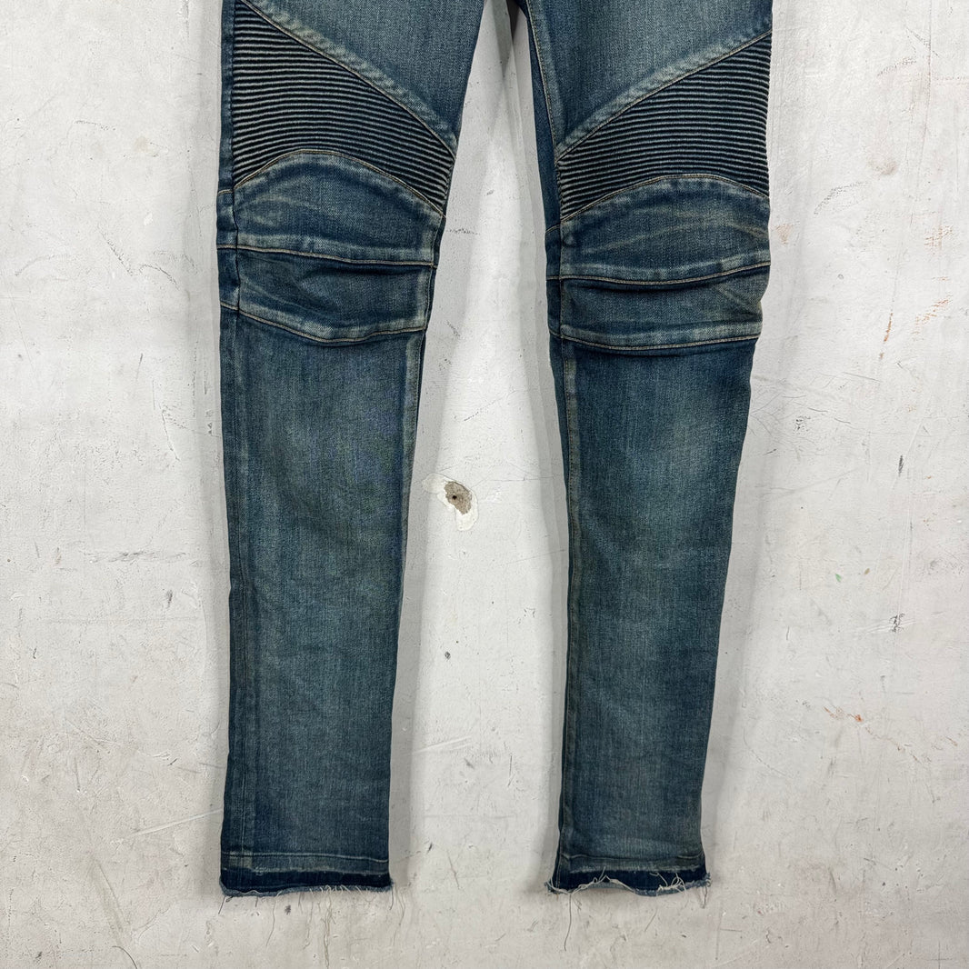 Balmain Medium Wash Biker Jeans