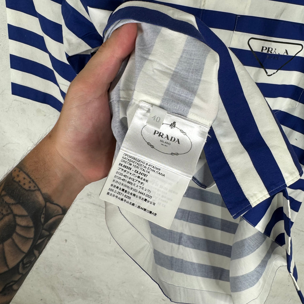 Prada Blue Striped Logo Shirt
