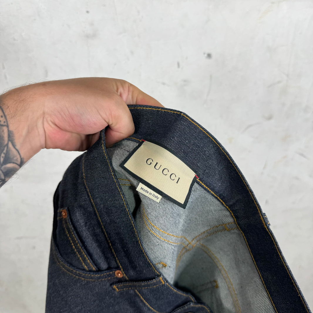 Gucci Monogram Cuffed Raw Jeans