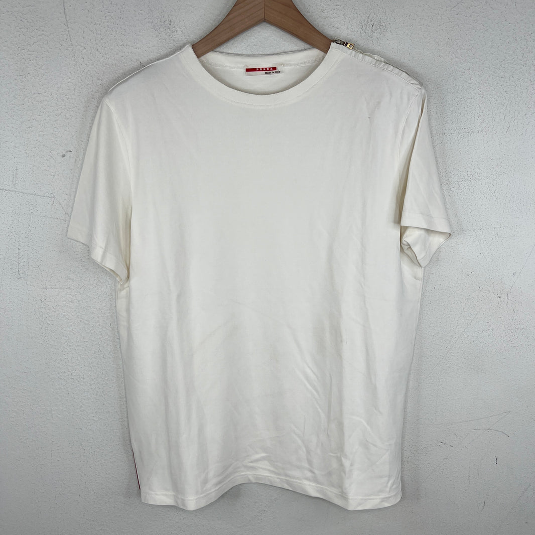 Prada White Zipper Detail T-Shirt