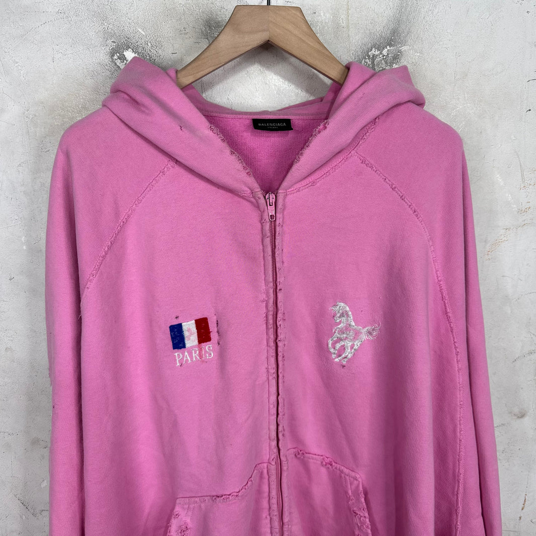 Balenciaga Pink Distressed Polo Zip Hoodie