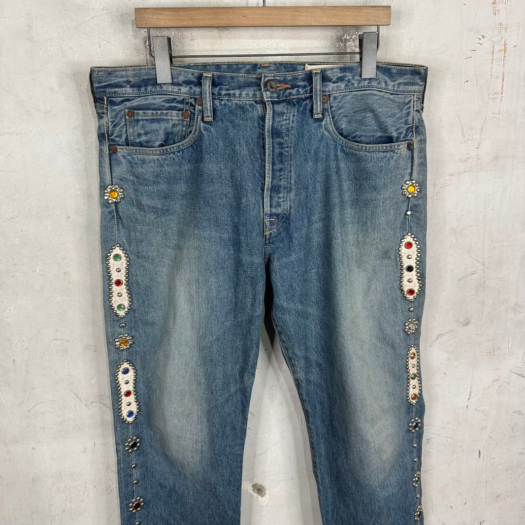 Kapital Lightwash Rhinestone Straight Legged Jeans