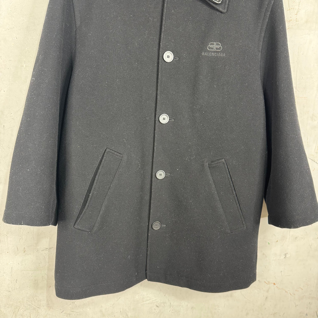 Balenciaga Leather Collared Wool Jacket
