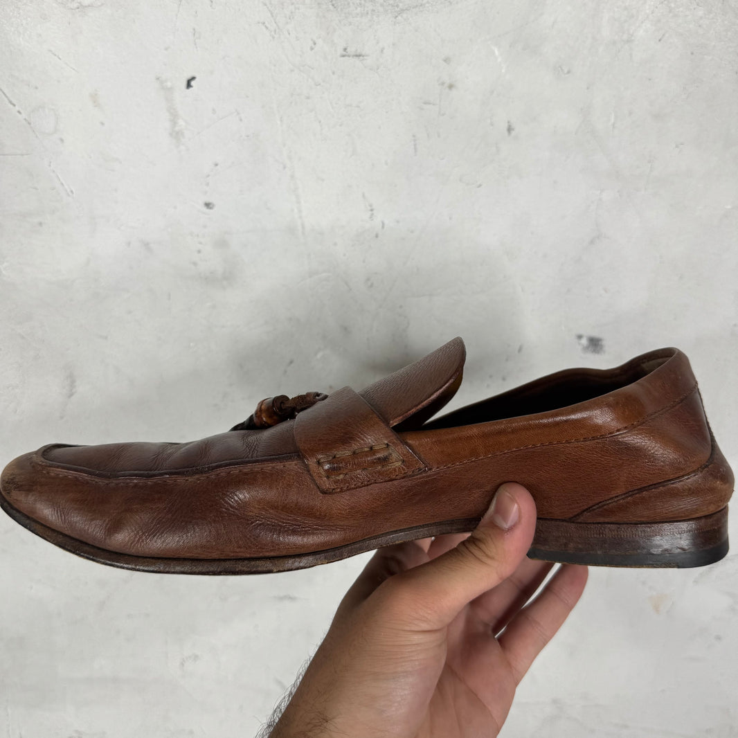 Gucci Brown Bamboo Tassled Loafers