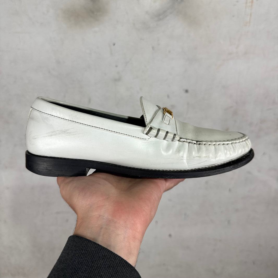 Celine White Leather Triomphe Loafers
