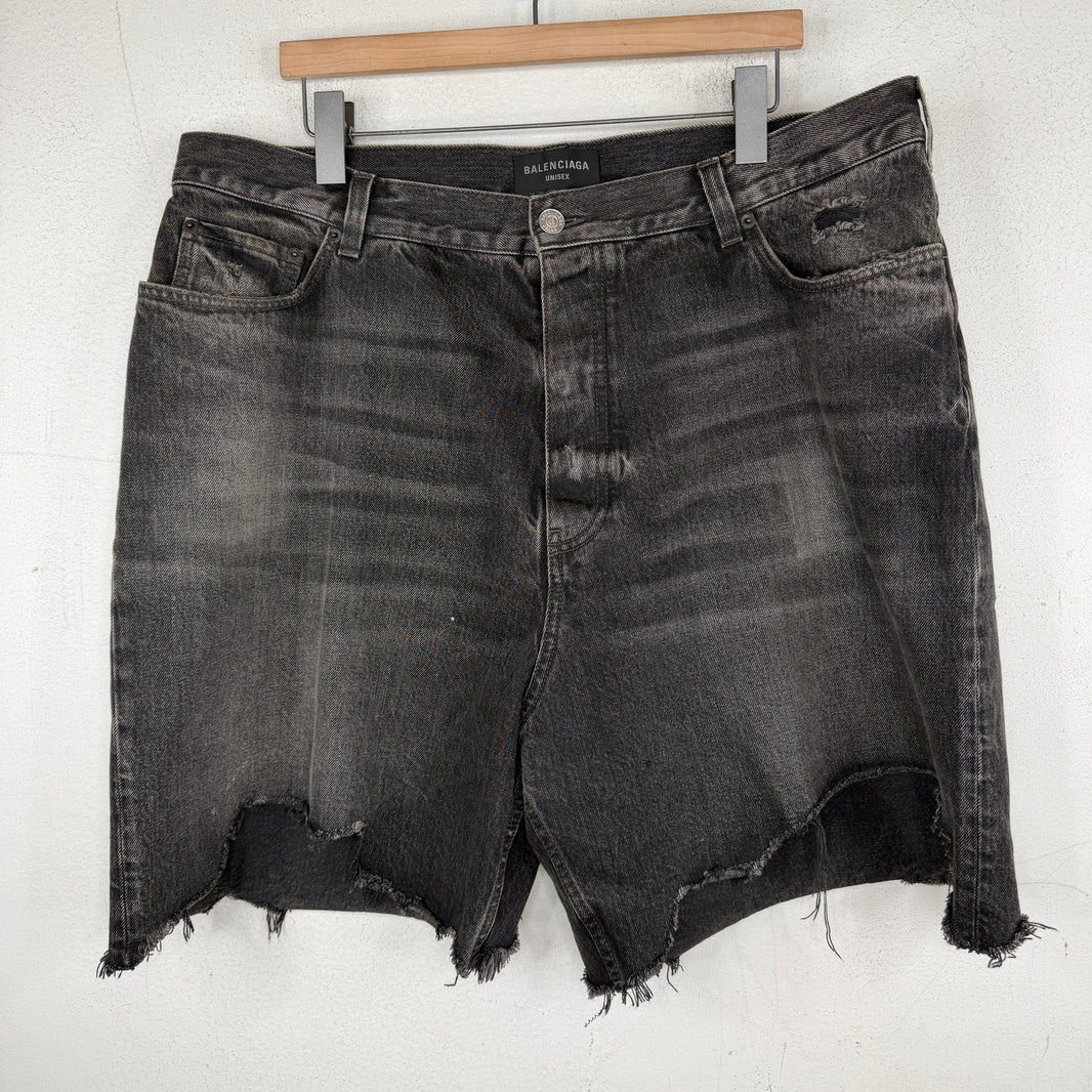 Balenciaga Black Washed Denim Shorts