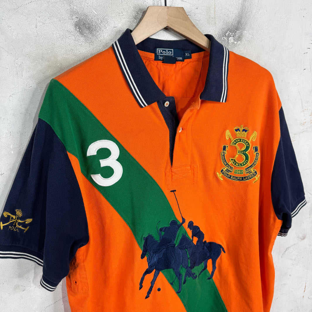 Ralph Lauren Orange/Green Horse Patched #3 Polo
