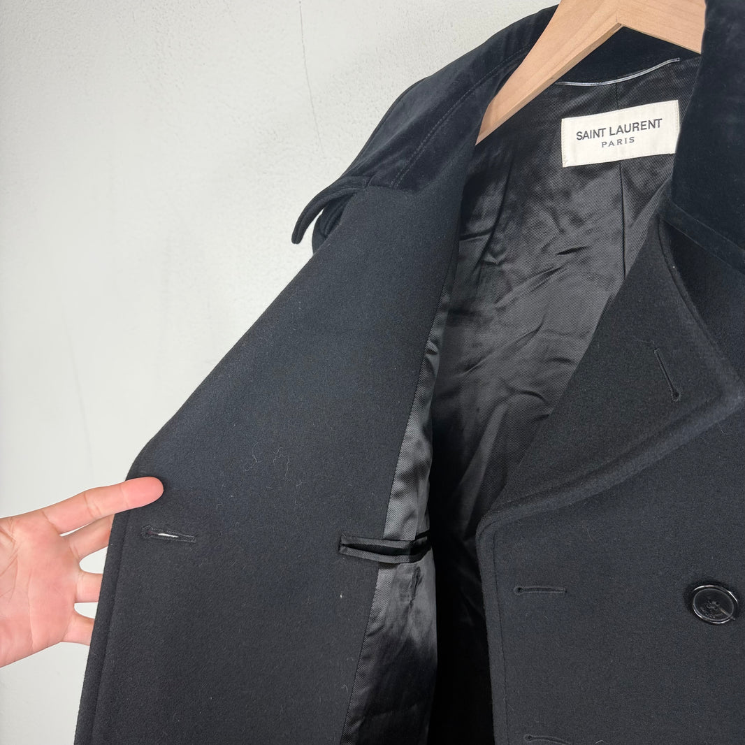 Saint Laurent Velvet Collar Wool Double Breasted Coat