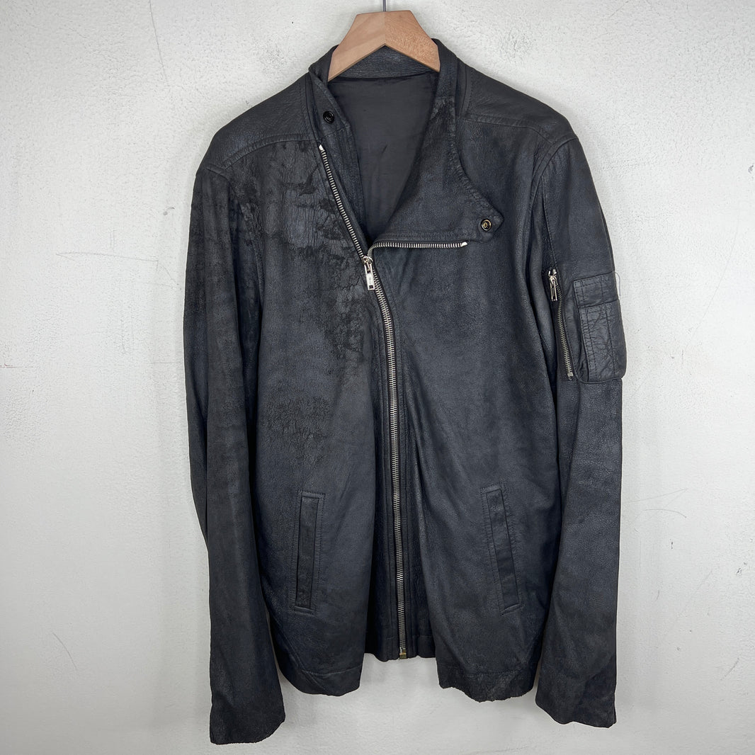 Rick Owens Gray Blistered Leather Biker Jacket