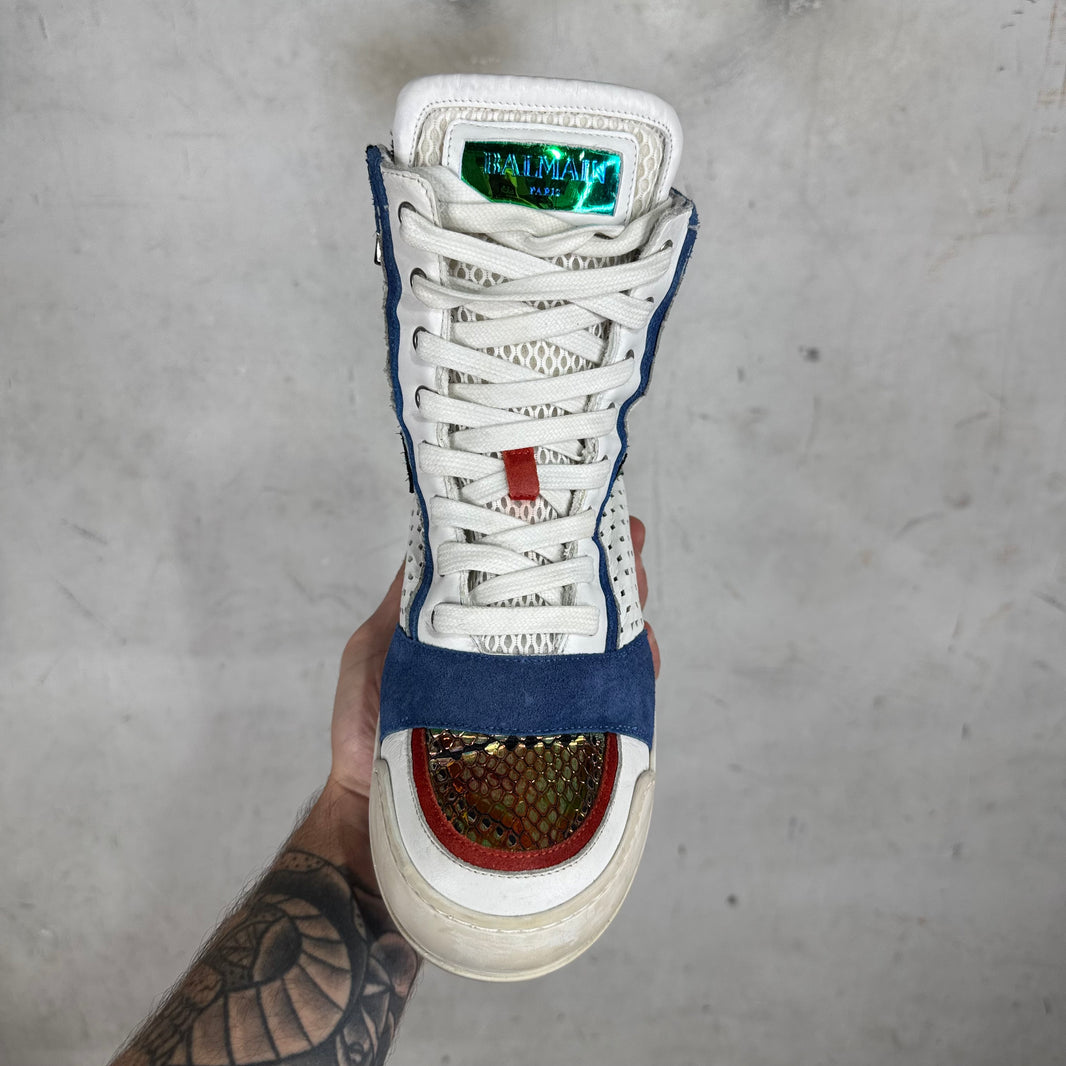 Balmain Paneled Leather High Top Sneakers