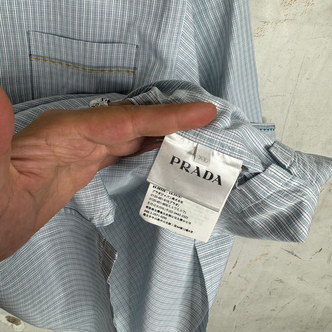 Prada Patterned Stitch Line Plaid S/S  Shirt