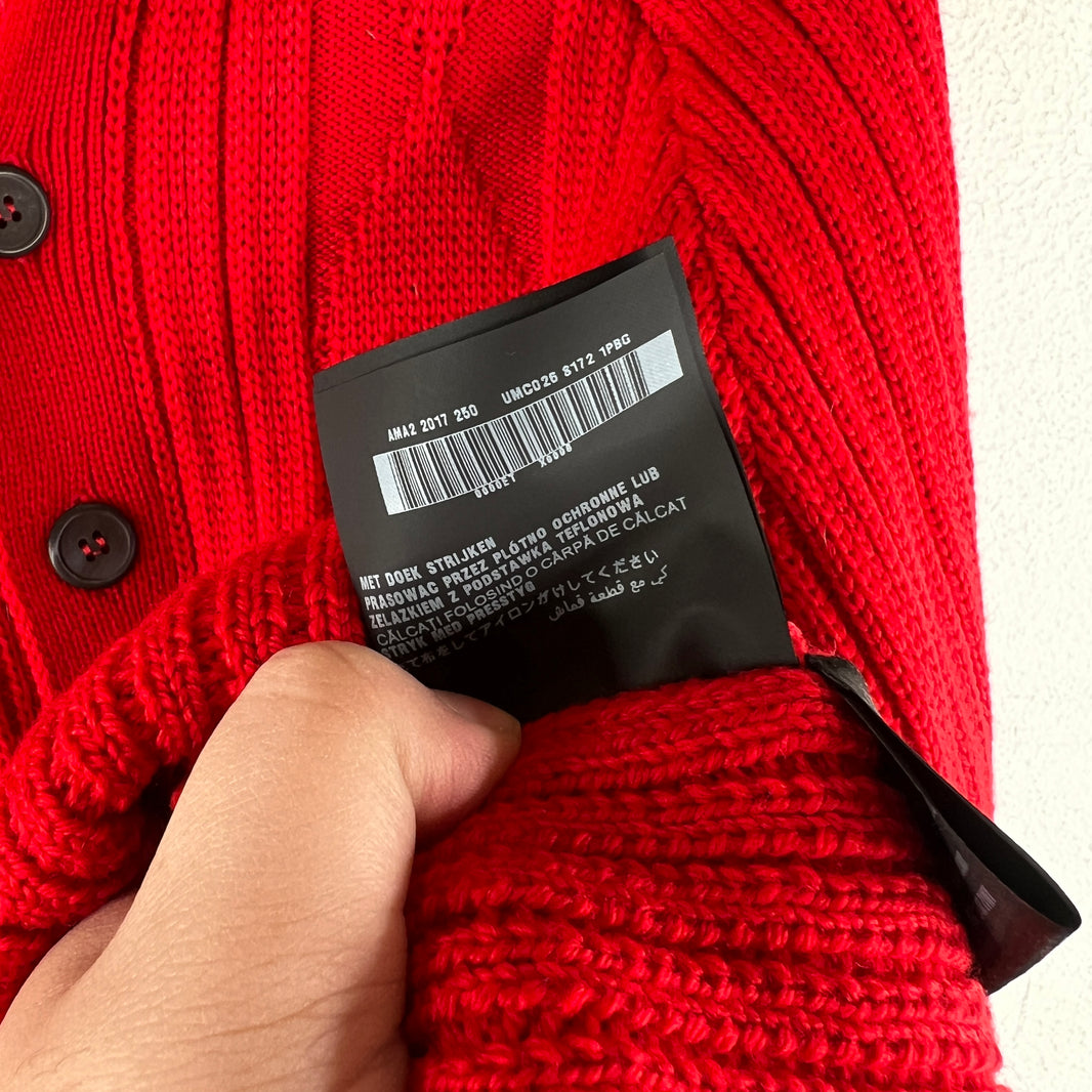 Prada Red Button Up Diamond Knit Cardigan