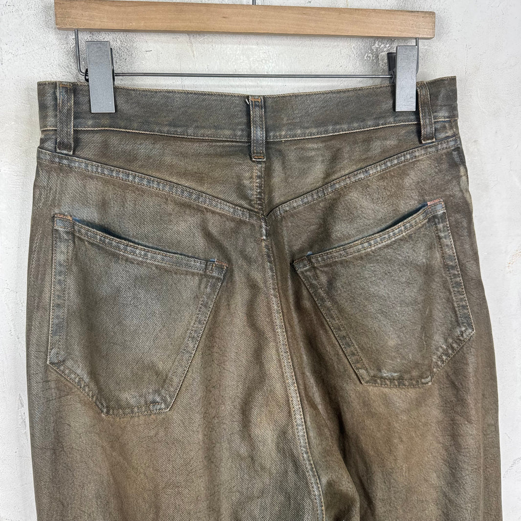 Acne Studios Olive Waxed Wide Leg Jeans