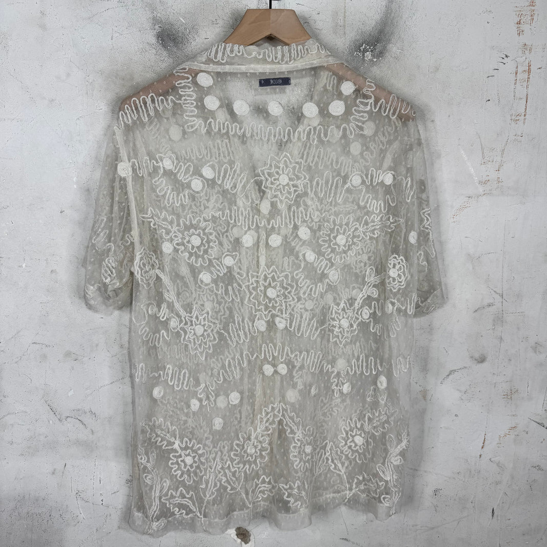 Bode Sheer Stitched Squiggly Shirt