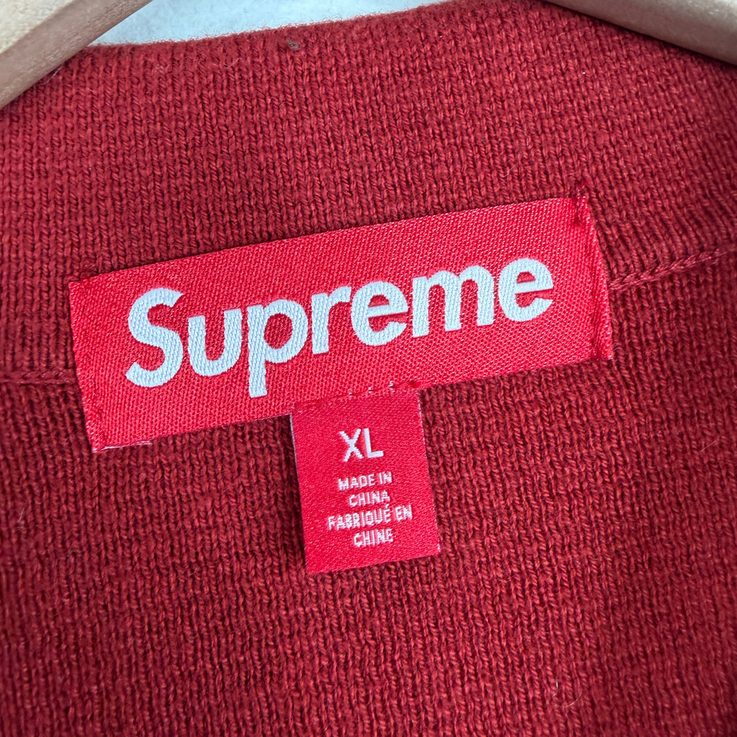 Supreme Red Floral Knit Zip Sweater