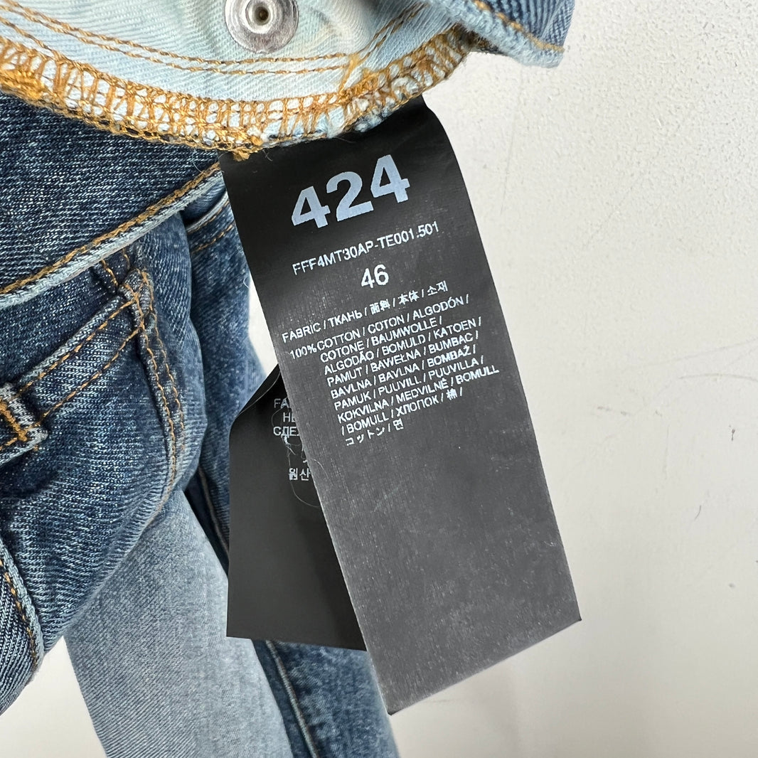 424 Blue Straight Leg Washed Denim Jeans