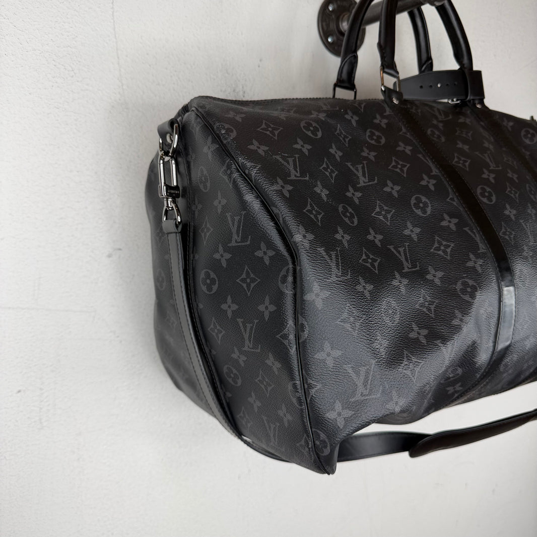 Louis Vuitton Black Monogram Keepall 55 Duffel Bag