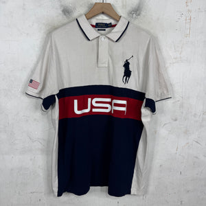 Ralph Lauren White Striped USA Big Pony Polo