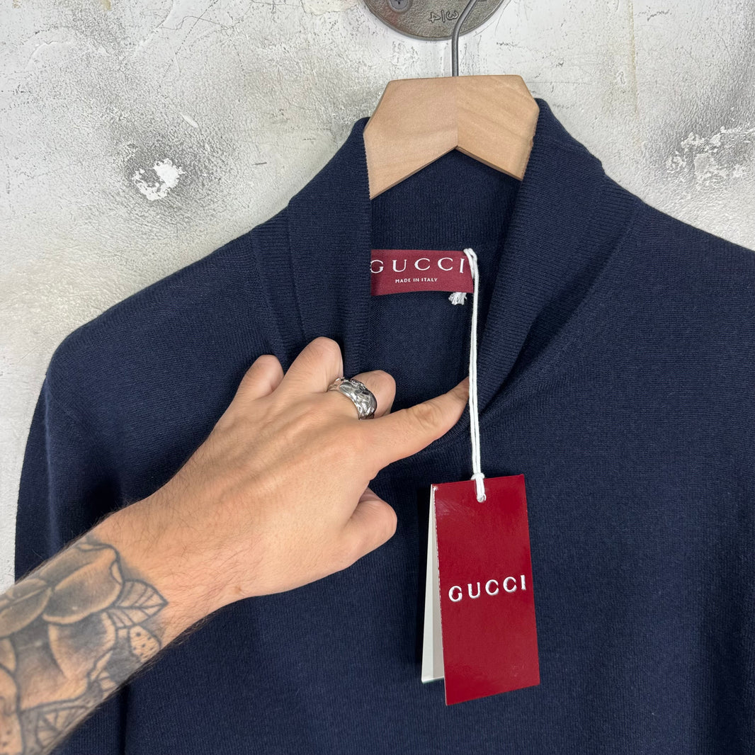 Gucci Navy Cashmere Web Turtleneck