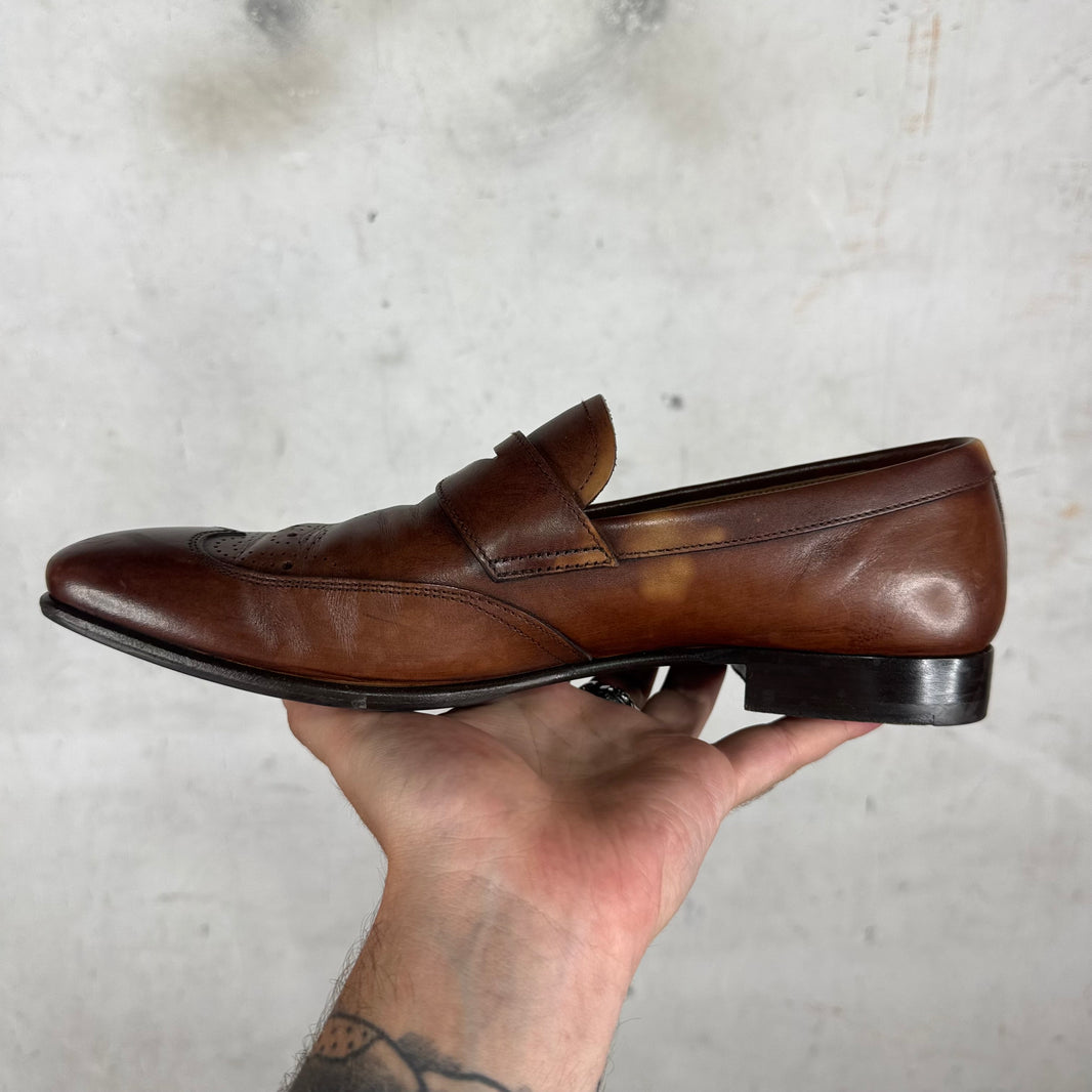 Prada Brown Leather Wing Tipped Loafers