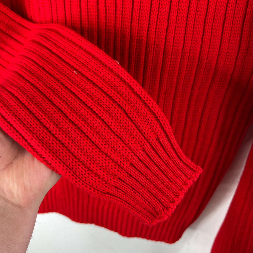 Prada Red Button Up Diamond Knit Cardigan