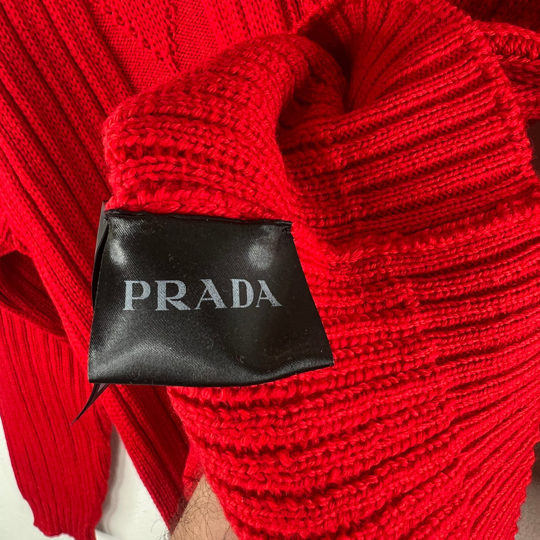 Prada Red Button Up Diamond Knit Cardigan